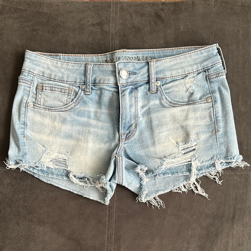 American Eagle Outfitters Light Blue Ripped Jean Shorts